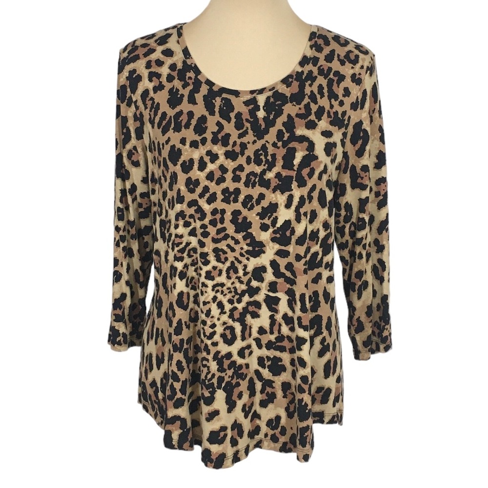 JM Collection Cheetah Print 3/4 Sleeve Shirt, Petite Large